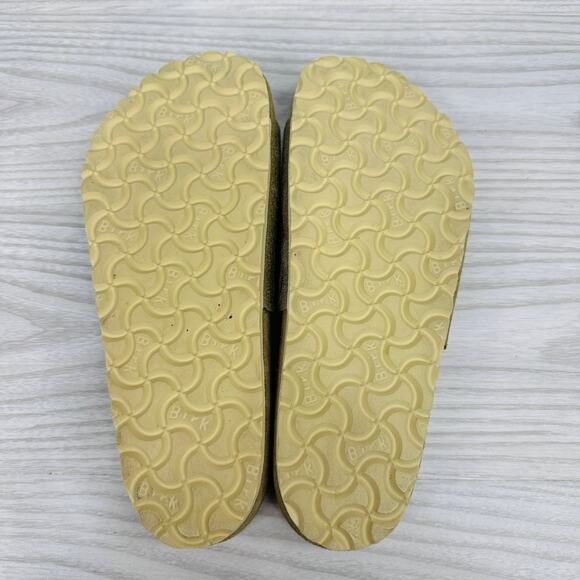 Birkenstock Vaduz Slide Sandals Sz 38 Gold Metallic Suede Leather Slip On Buckle - Picture 9 of 9